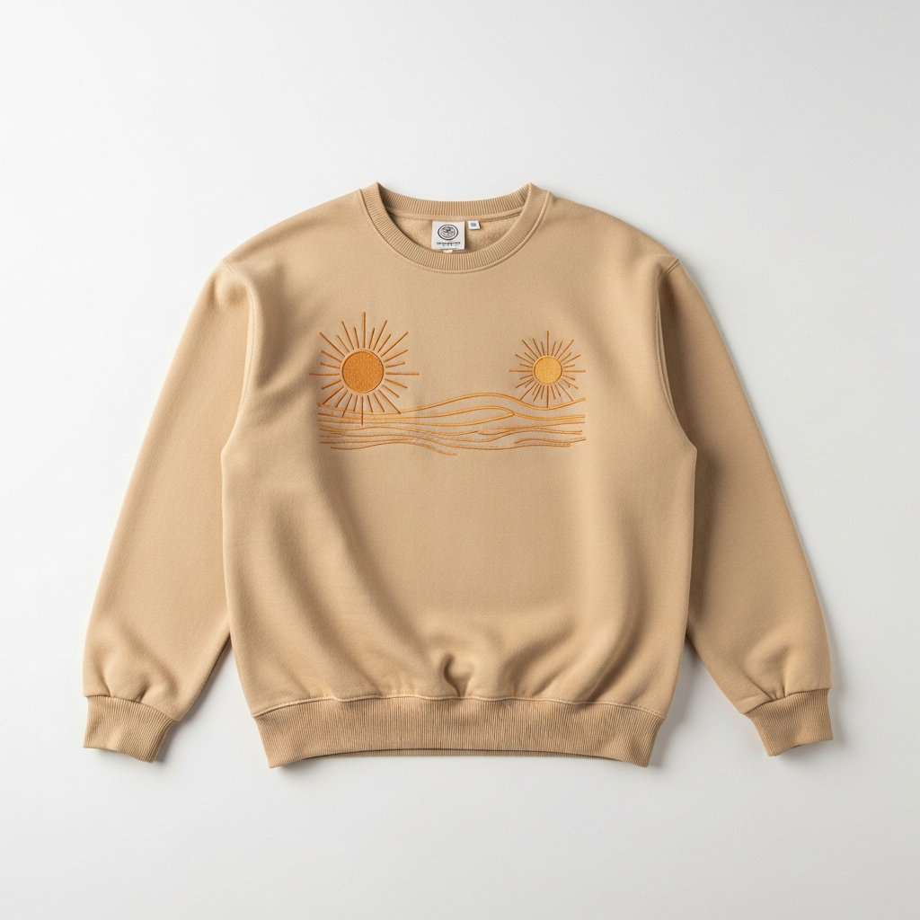 Sand beige organic sweatshirt with desert pattern